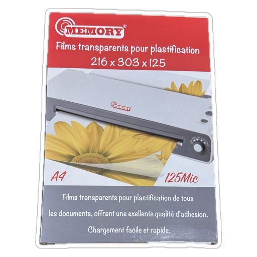 Films transparents pour plastification 125mic A4 - Memory