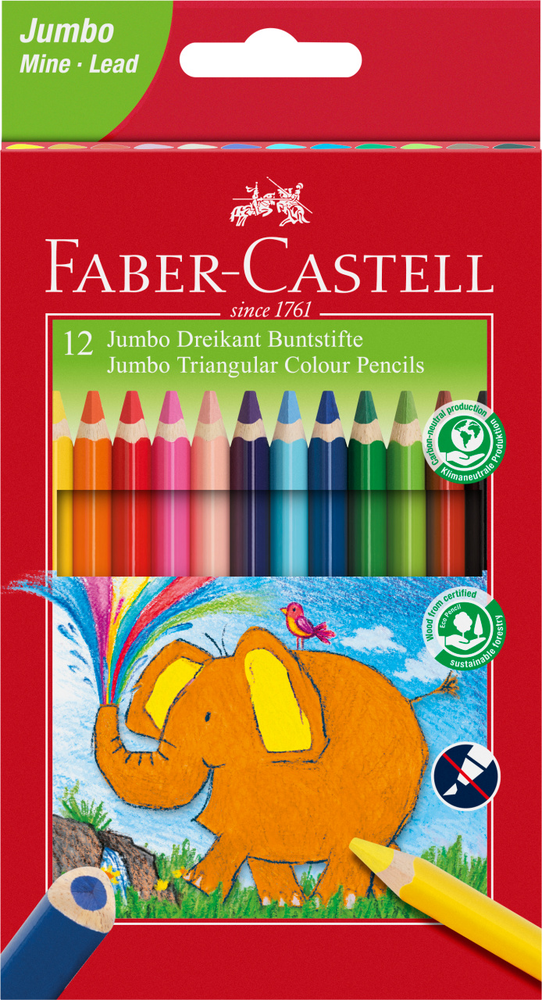 12 Crayons de couleurs JUMBO - FABER CASTELL 