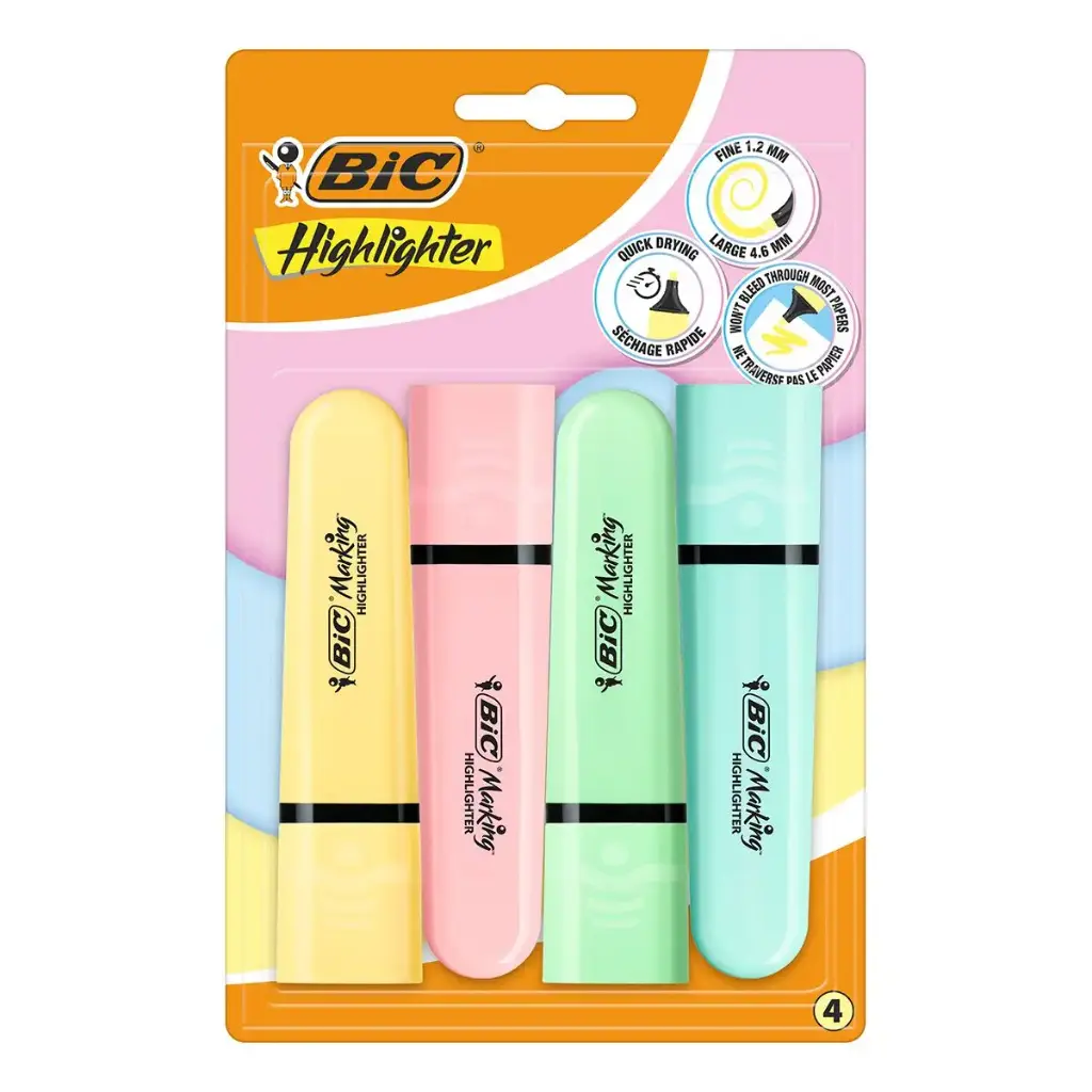 Fluorescent Bic - Blister 4 couleurs - pastel