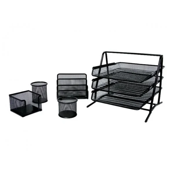 Organiseur de bureau en fil de maille noir - 5 pièces - Ecolo