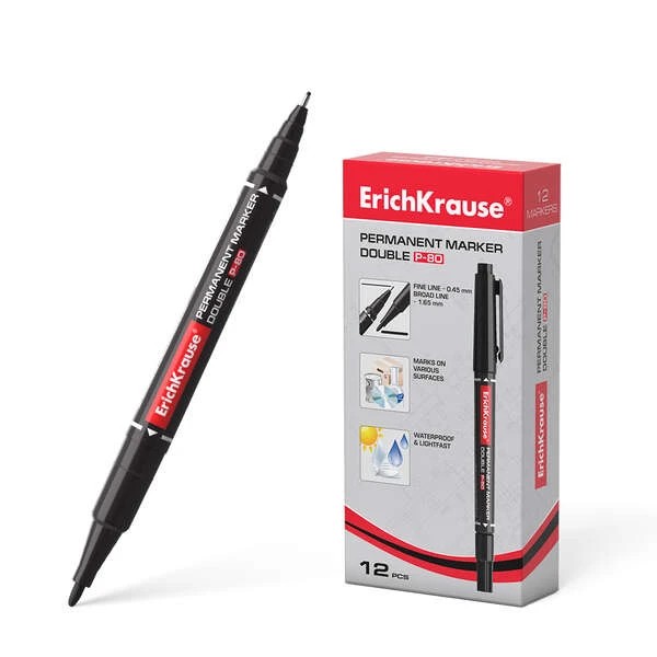 Erichkrause marqueur Double pointe Permanent  - pointe ronde et fine 2en 1 noir