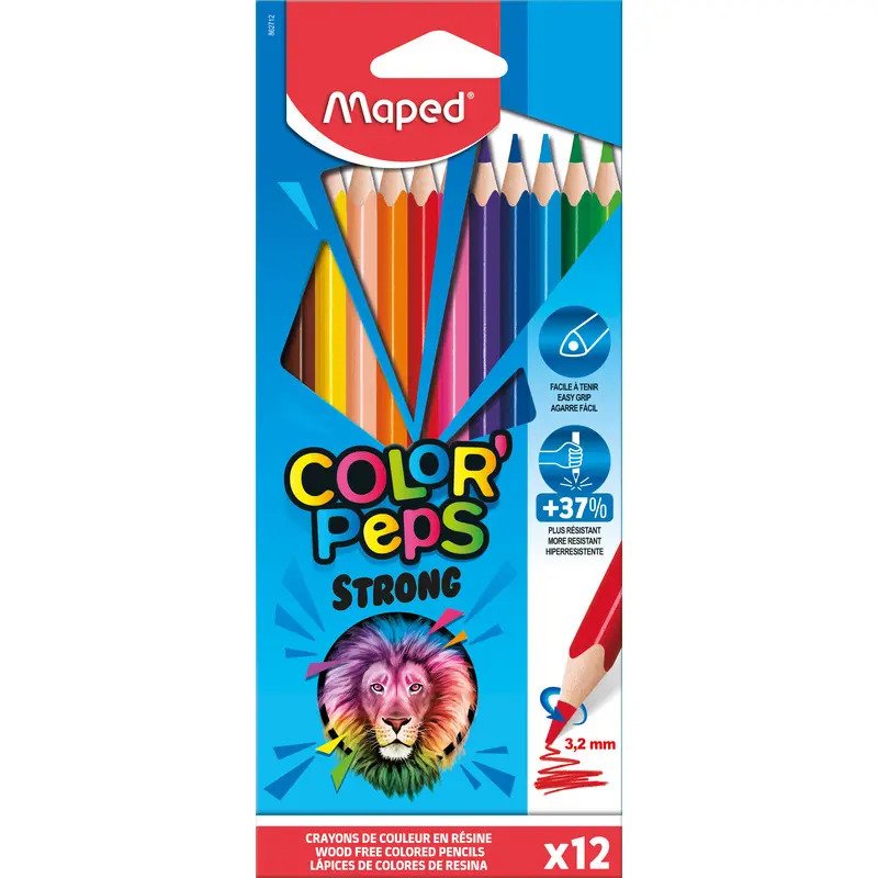 12 Crayons de Couleur STRONG Color'Peps 18 cm - MAPED