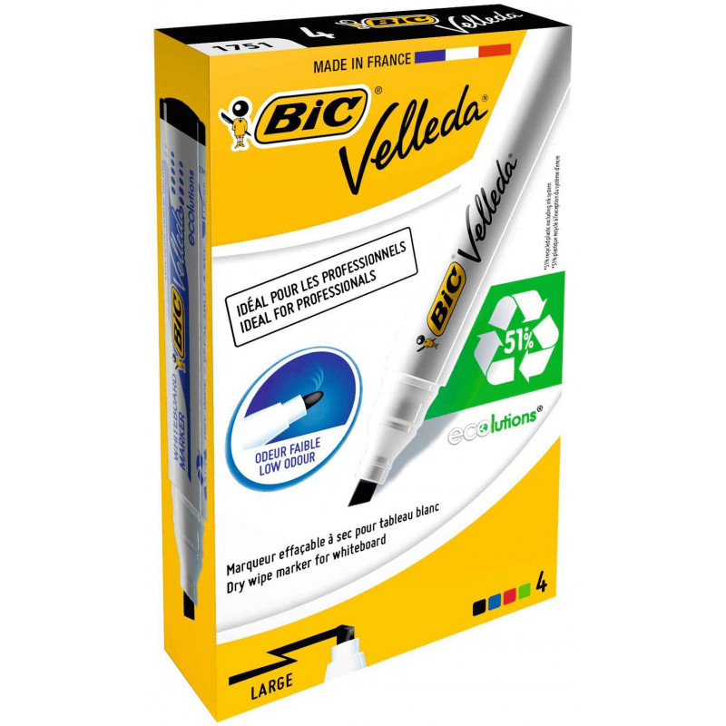 Blister 4 marqueurs biseauté effaçables BIC