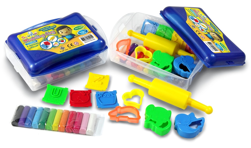 Boite plastique de 12 pates à modeler Smile Kids130Gr