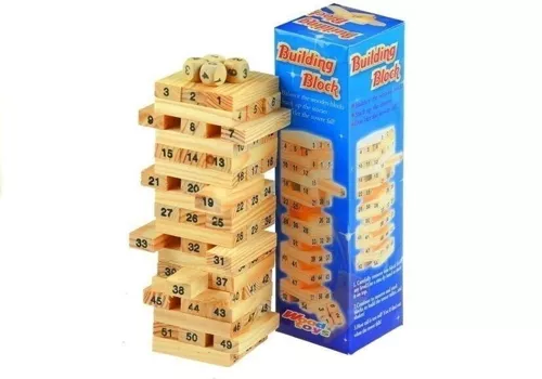 Jeu de blocs Jenga - avec dés - 54 pièces
