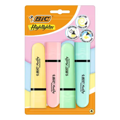 Fluorescent Bic - Blister 4 couleurs - pastel