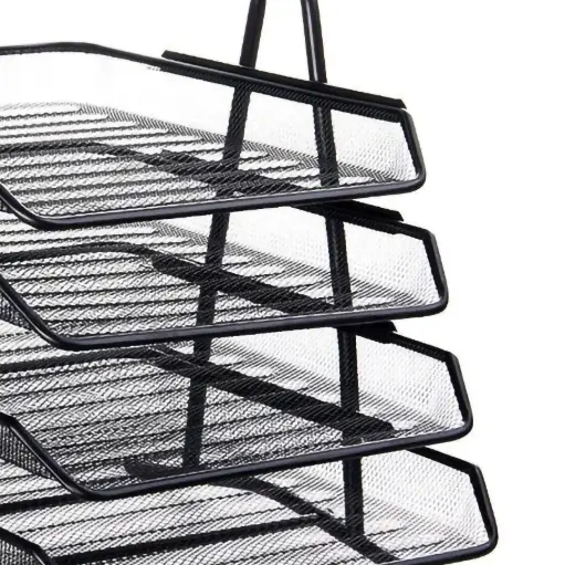 Organiseur de bureau en fil de maille noir - 4 étages - Ecolo