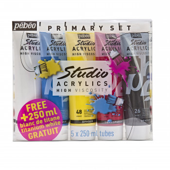 Pack couleurs primaires studio acrylics 5 tubes 150 ml - Pébéo