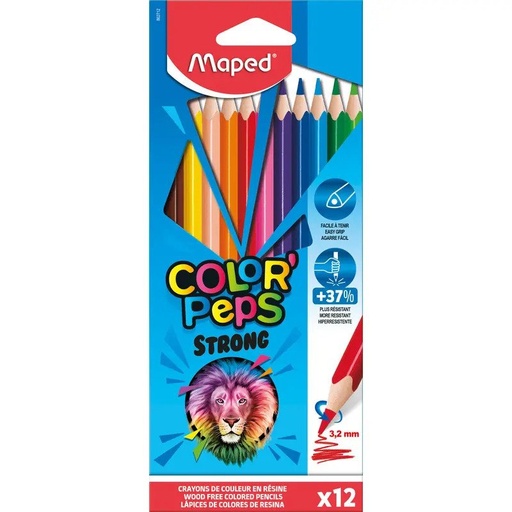 12 Crayons de Couleur STRONG Color'Peps 18 cm - MAPED