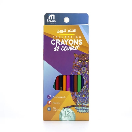 Crayons couleur 18 cm boite de 12 premiuim m school