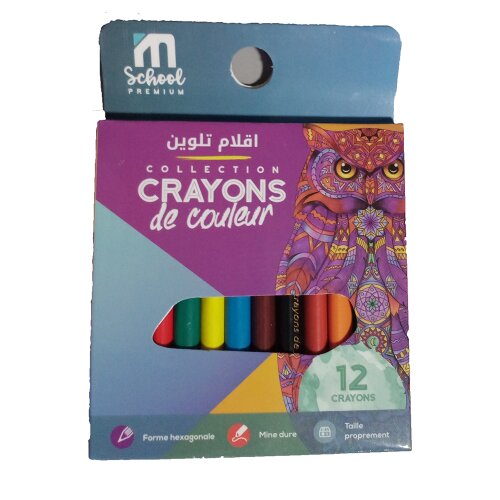 Crayons couleur 11 cm boite de 12 premium m school