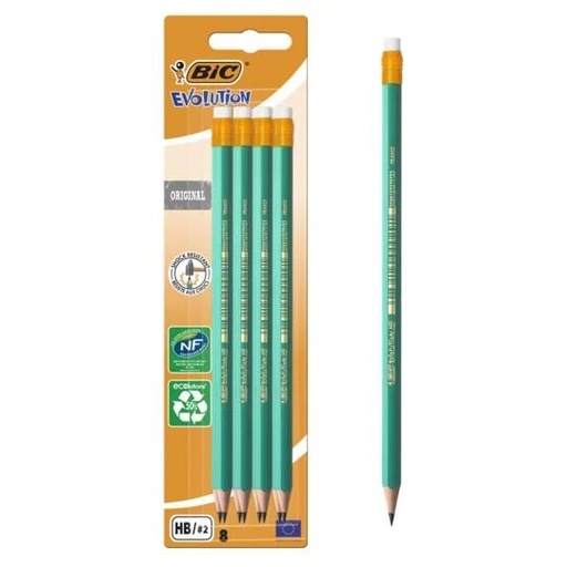 Blister 4 crayons BIC Evolution HB avec gomme