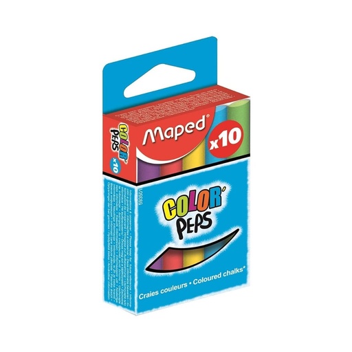 Maped – Craie Color Peps, Lot de 10, rond, assortis