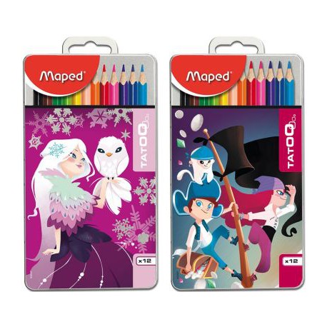 Crayon couleurs tatoo en boite metal - MAPED